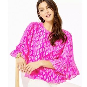 Lilly Pulitzer Francis Flounce Sleeve Silk Top